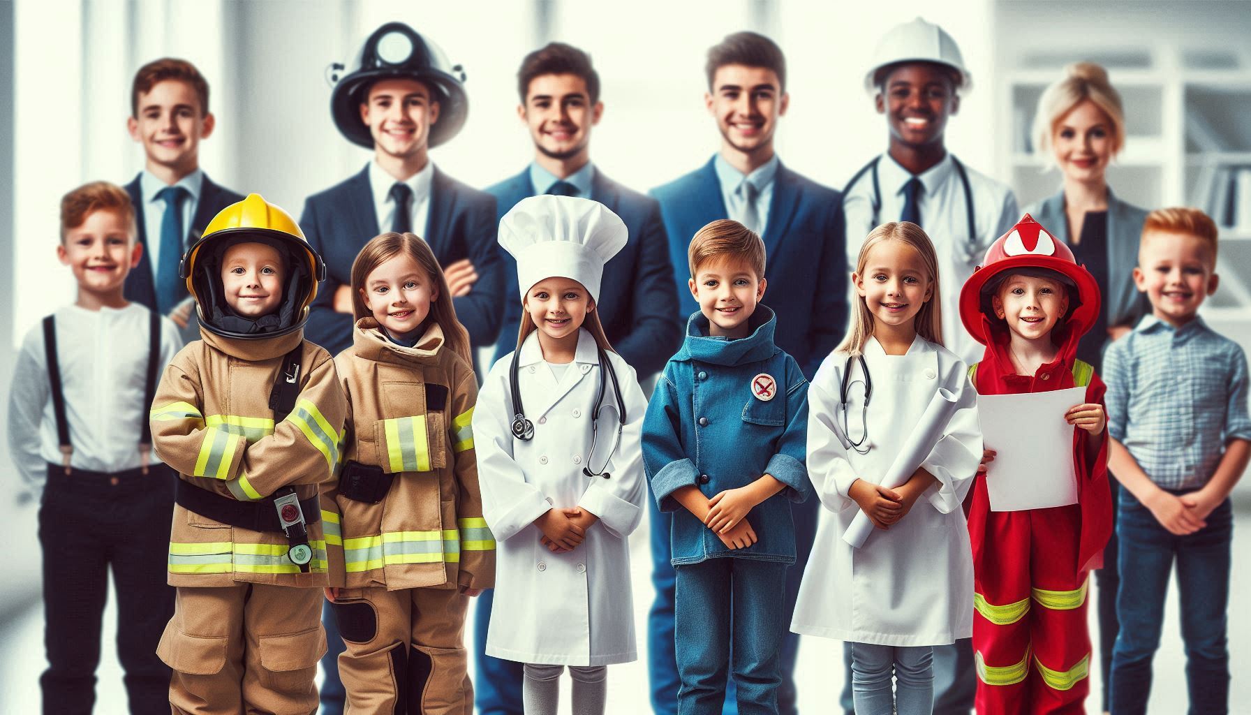 Niños con uniformes de profesiones